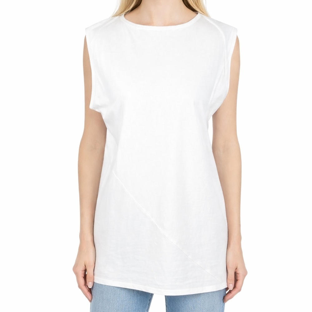 Shamask White Asymmetrical Seamed Tunic Tank Lagenlook Boxy Artsy Size 2 12/14 L
